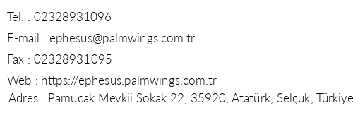 Palm Wings Ephesus Hotel telefon numaralar, faks, e-mail, posta adresi ve iletiim bilgileri